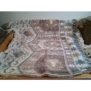 Handwoven Decorative Rug Pillow Cover Vintage Cotton Cushion Case 21x23" Zip